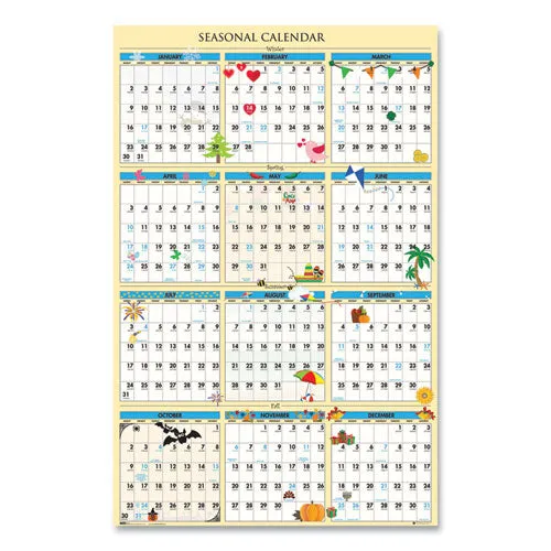 100% Recycled Seasonal Laminated Wall Calendar, 24 X 37, 2022