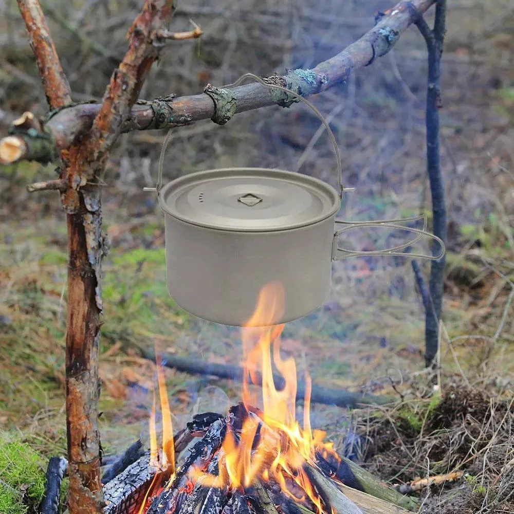 1.8L/3L Titanium Pot Ultralight Hanging Pot with Lid and Foldable Handle Storage Bag Outdoor Camping Hiking Backpacking Picnic