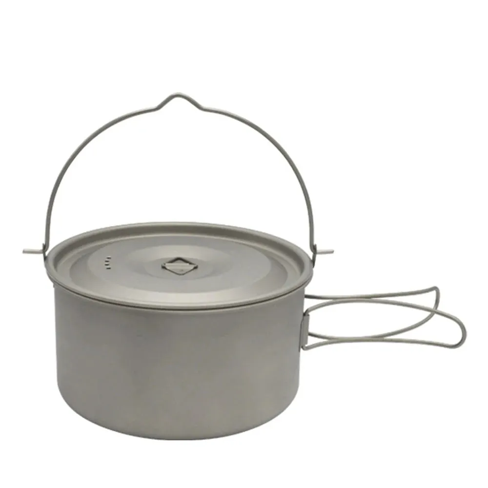 1.8L/3L Titanium Pot Ultralight Hanging Pot with Lid and Foldable Handle Storage Bag Outdoor Camping Hiking Backpacking Picnic