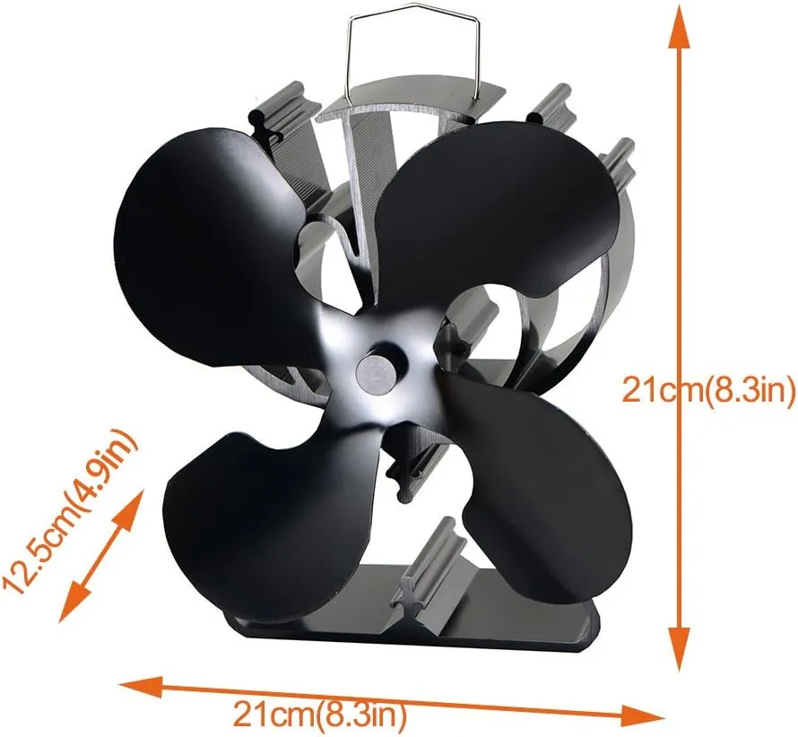 4-Blade Heat Powered Stove Fan for Wood/Log Burner/Fireplace Increases 80% More Warm air Than 2 Blade Fan
