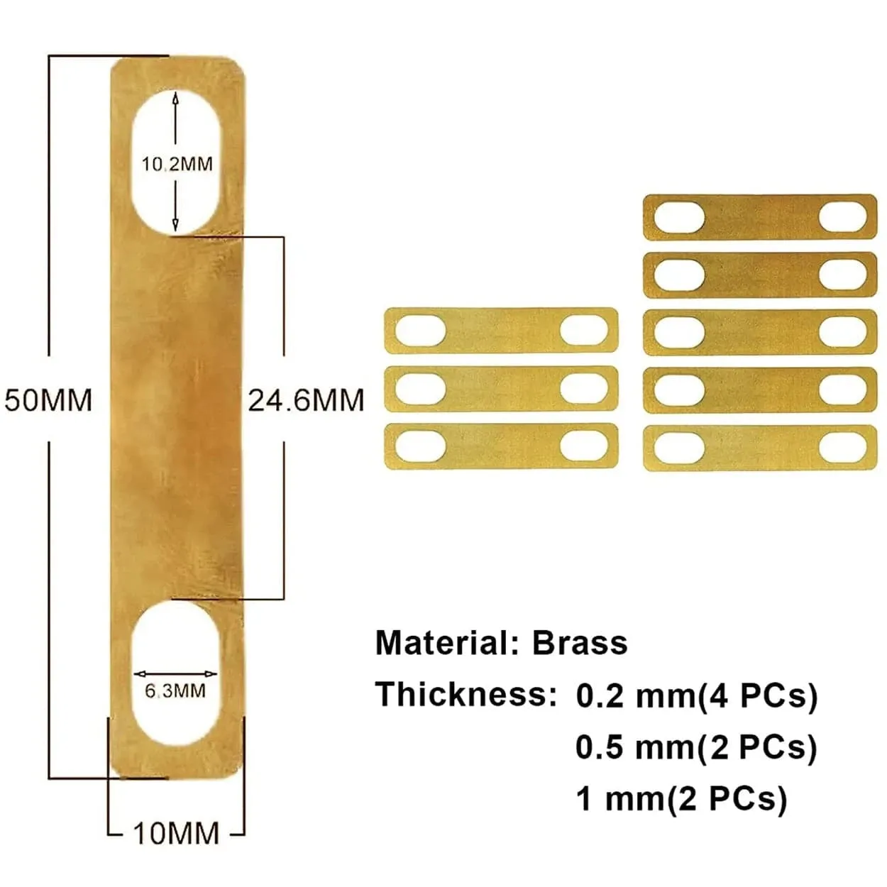 8pcs Guitar Neck Shims 0.2/0.5/1mm Thickness Brass Shims Set Connection Neck Plate Bolt-on Neck Repair Luthier Tool Guitar Bass