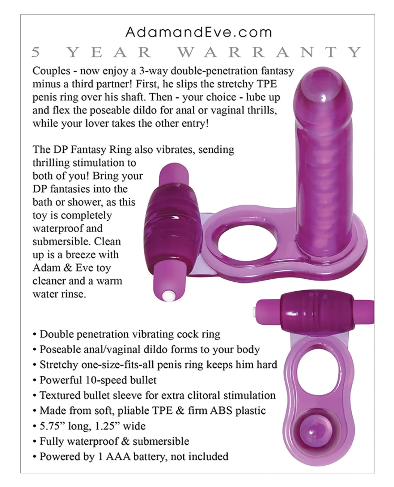 Adam & Eve DP Fantasy Ring - Purple