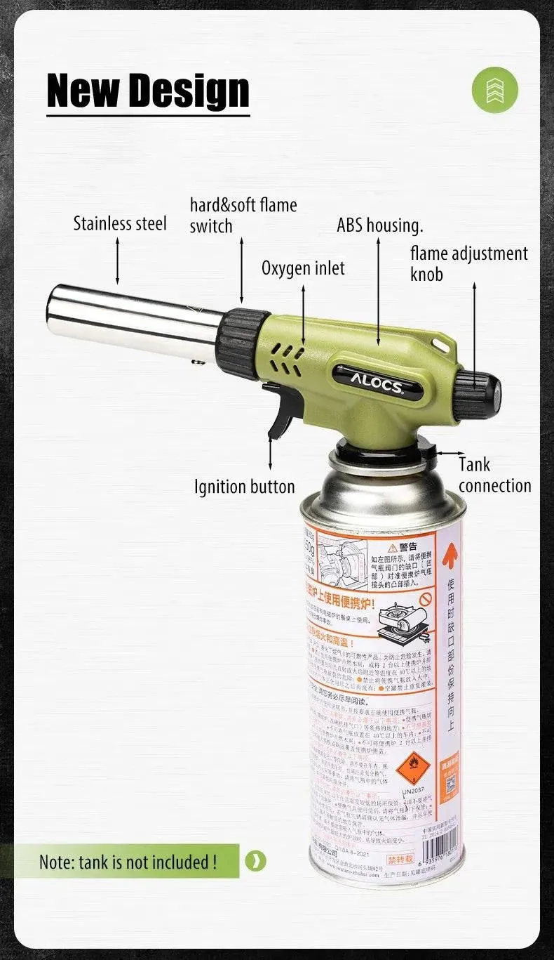 ALOCS Gas Butane Torch Flame Refillable Kitchen Lighter Burner Fire Starter for BBQ Cooking Baking Camping