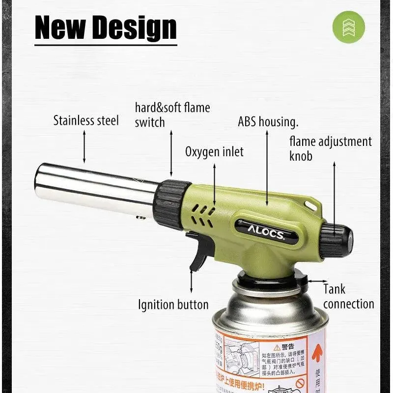 ALOCS Gas Butane Torch Flame Refillable Kitchen Lighter Burner Fire Starter for BBQ Cooking Baking Camping