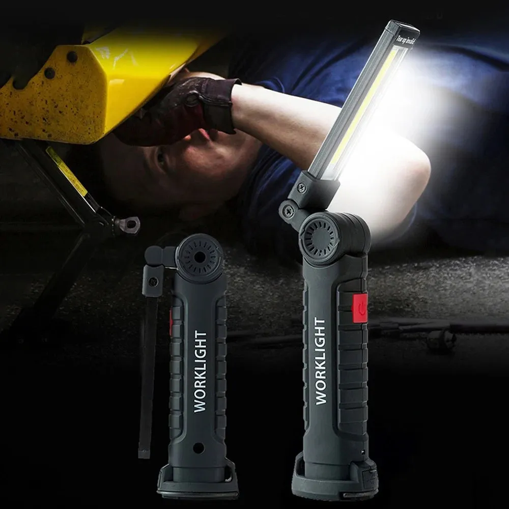COB USB Rechargeable Handheld Torch Rotating Foldable Flashlight 5 Mode LEDs Work Light with Magnetics Base for Outdoor Camping