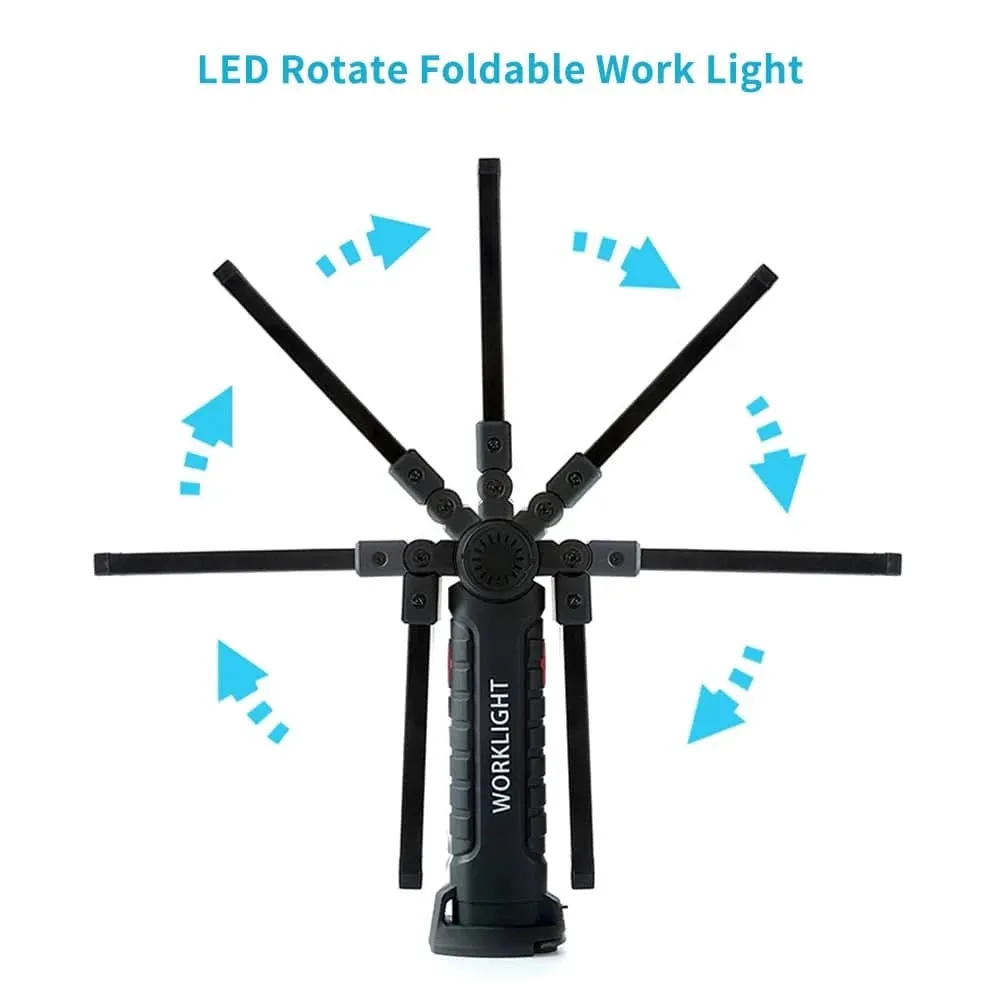 COB USB Rechargeable Handheld Torch Rotating Foldable Flashlight 5 Mode LEDs Work Light with Magnetics Base for Outdoor Camping