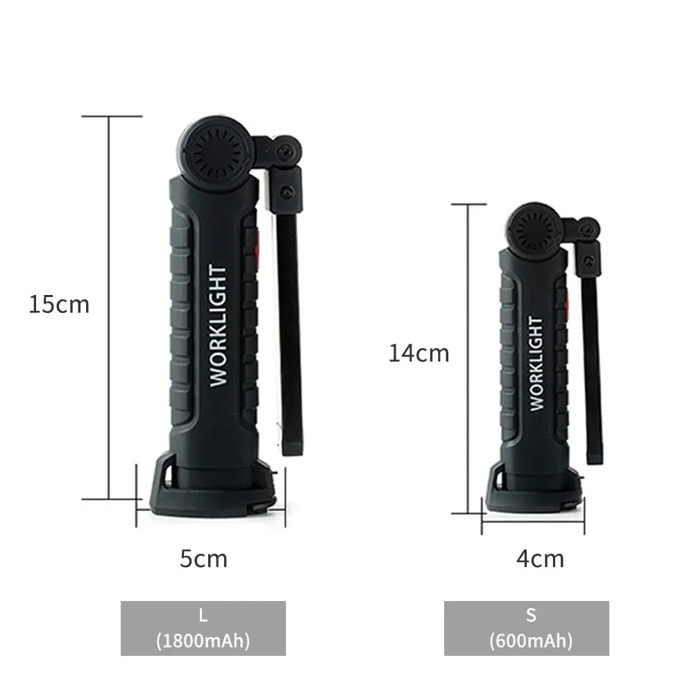 COB USB Rechargeable Handheld Torch Rotating Foldable Flashlight 5 Mode LEDs Work Light with Magnetics Base for Outdoor Camping