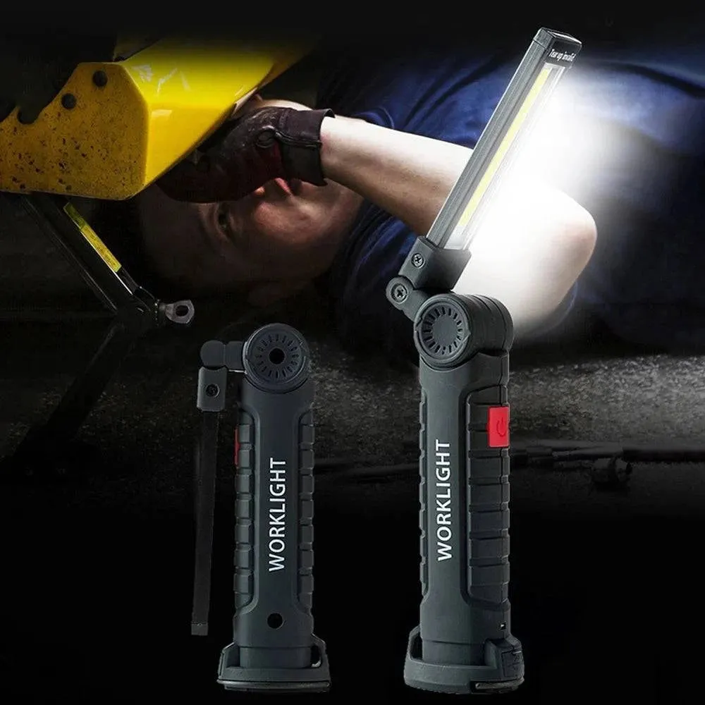COB USB Rechargeable Handheld Torch Rotating Foldable Flashlight 5 Mode LEDs Work Light with Magnetics Base for Outdoor Camping
