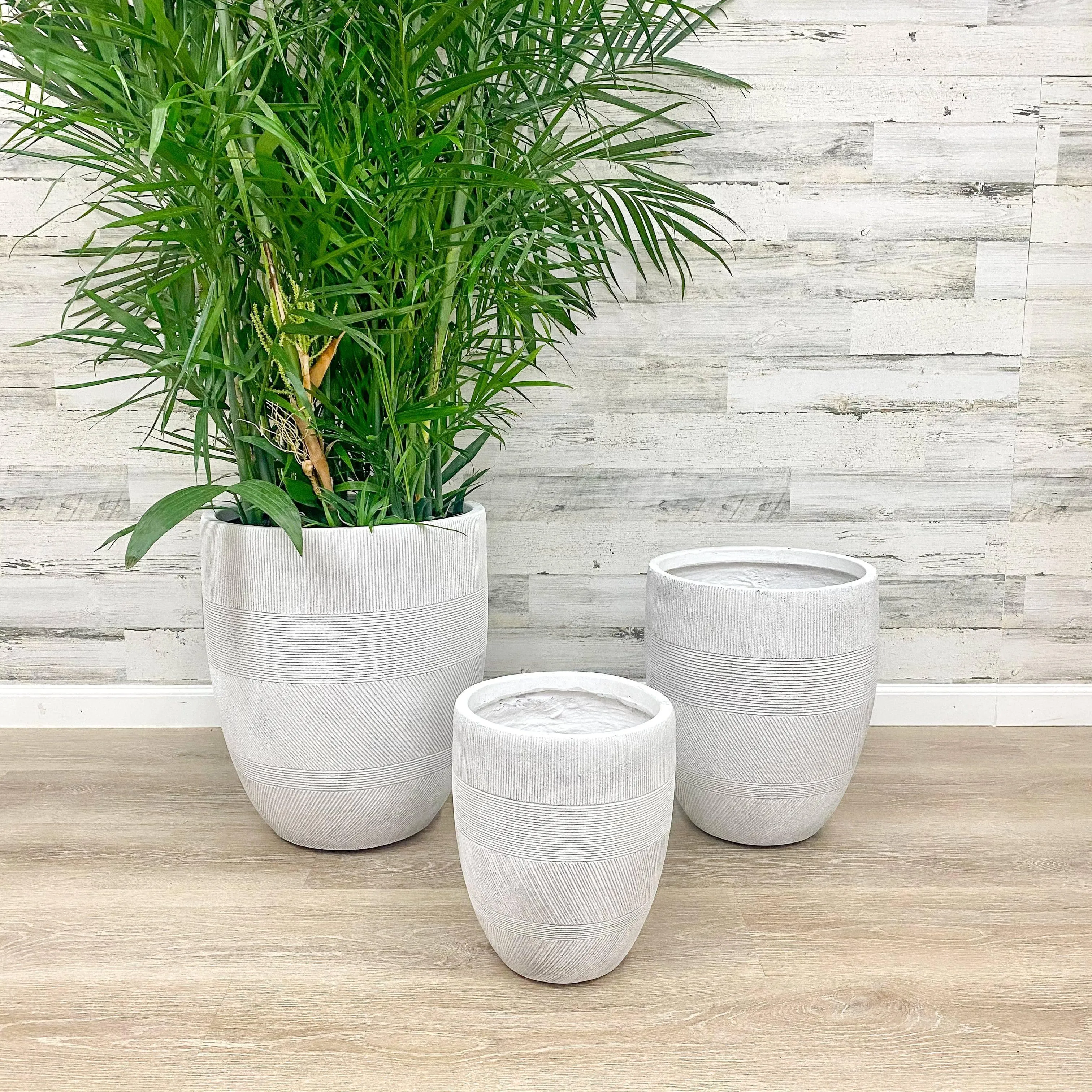 Fiberclay Mixed Stripe Planter - White - 17-inch