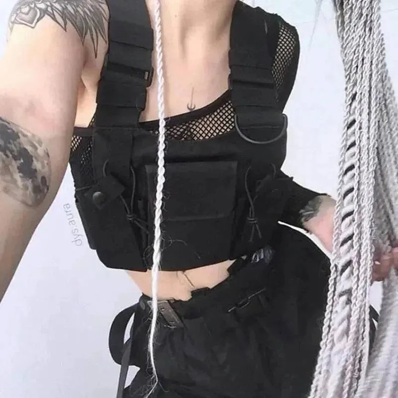 Functional Tactical Chest Bag For Fashion Bullet Hip Hop Vest Streetwear Bags Casual Waist Pack Unisex Black Chest Rig Bag