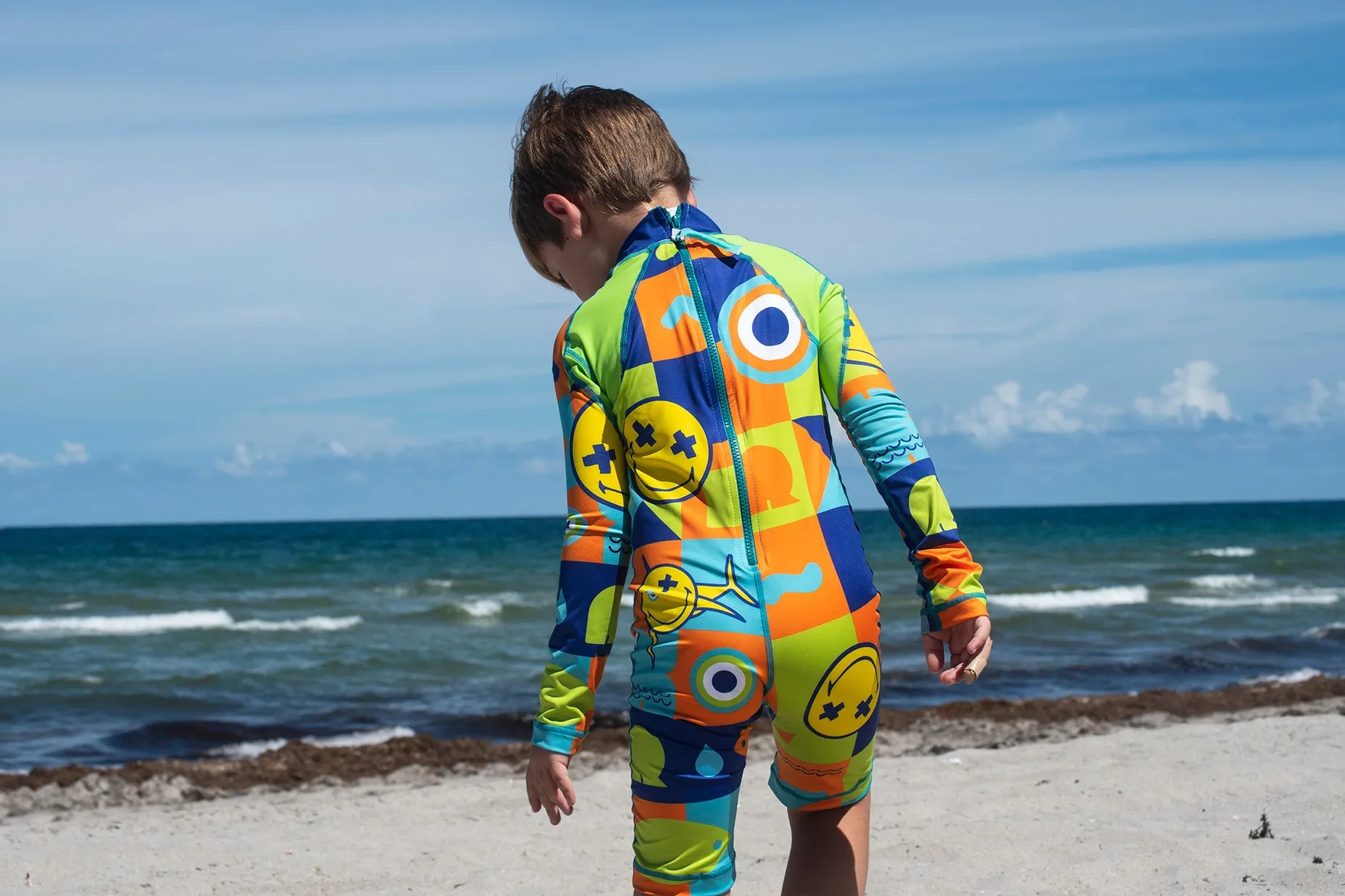 Happy Face Boys Long Sleeve Sunsuit