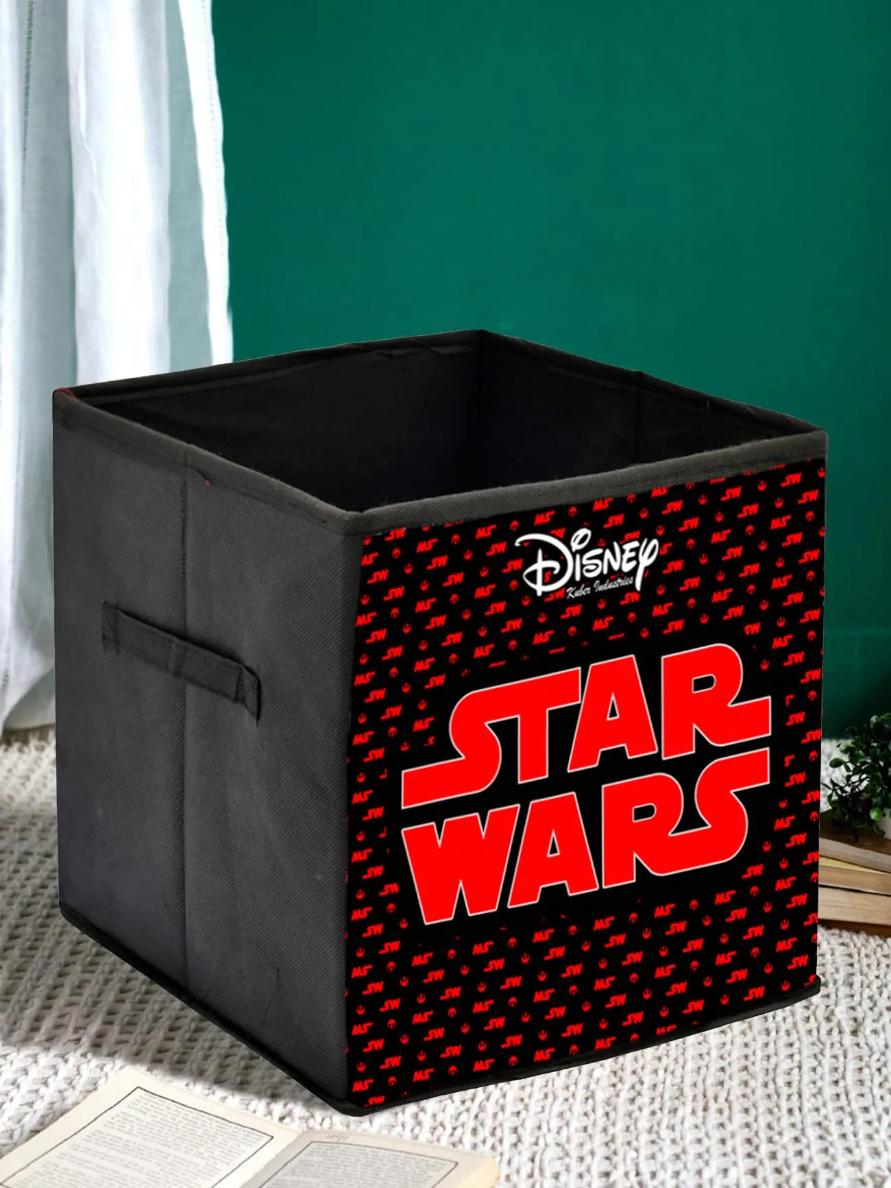 Heart Home Disney Star War Printed Non-Woven Foldable Storage Bin/Cube/Organizer For Toys, Clothes And Books With Handles- Pack of 4 (Black) -HS43HEARTH26296