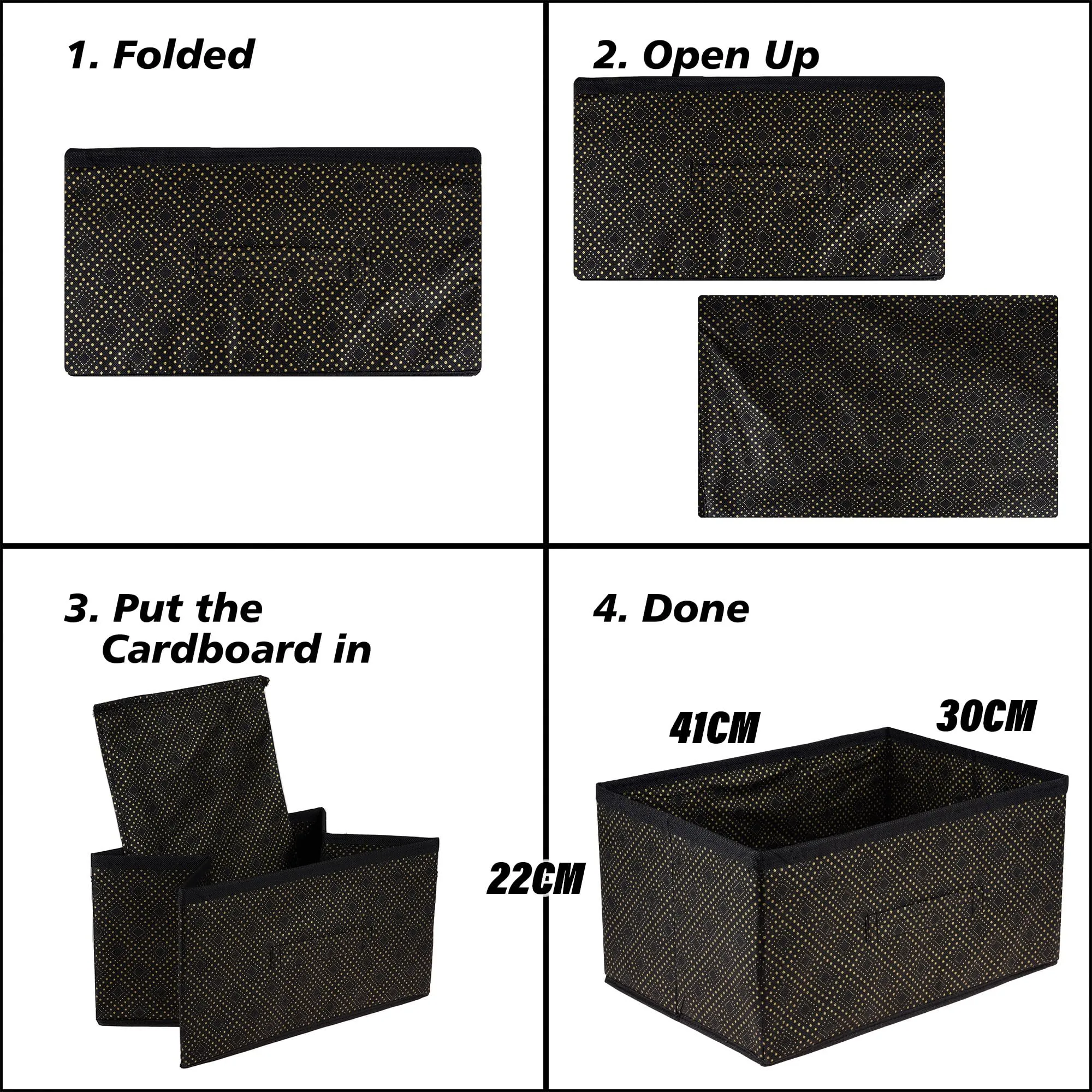 Heart Home Drawer Storage Box|Storage Bin for Clothes|Wardrobe Organizer for Books|Closet Box with Handle|Non-Woven Storage Box|Golden-Dot Storage Box|Black