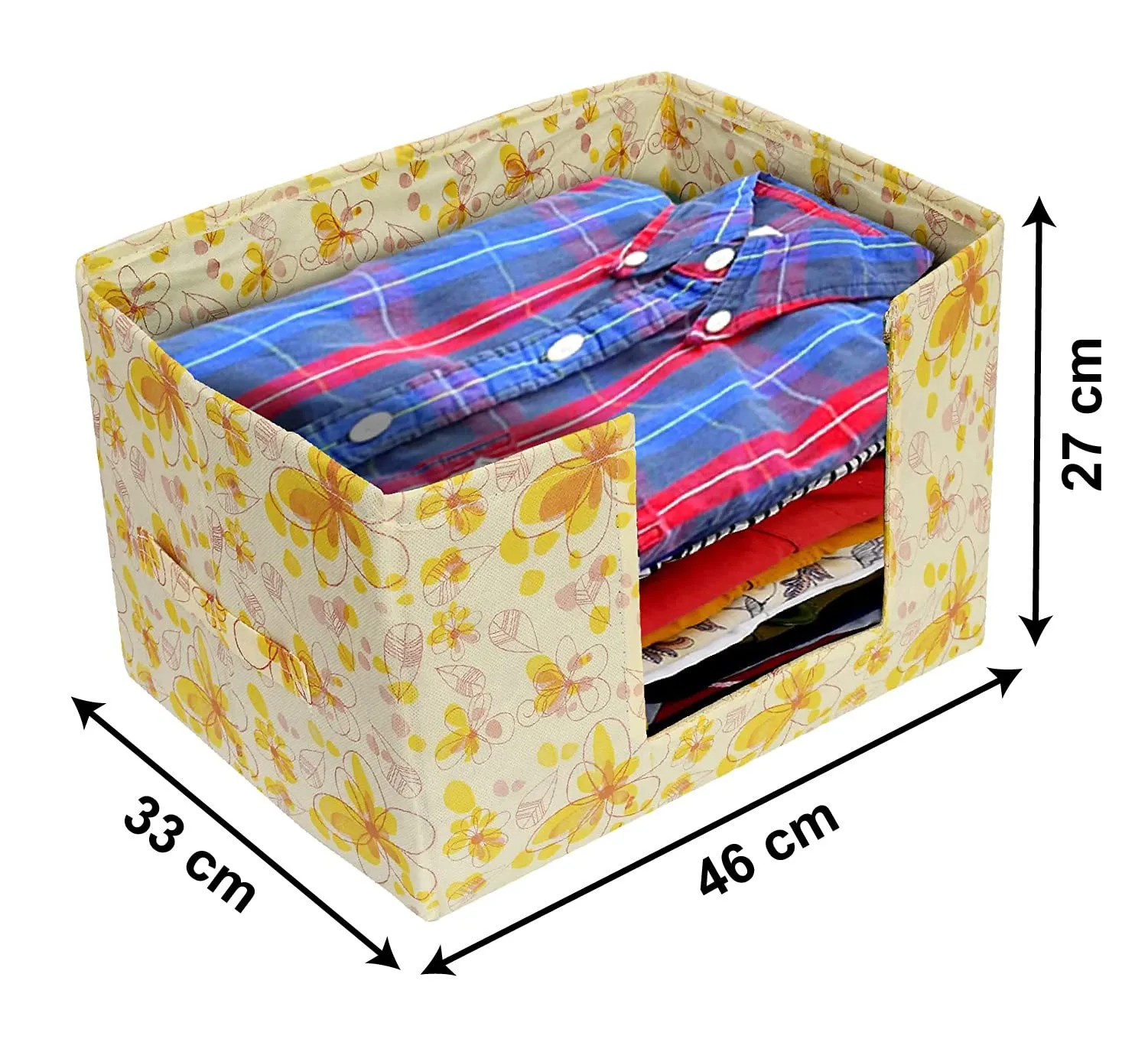 Heart Home Flower Printed Non-Woven Foldable Saree Stacker, Wardrobe Organizer, Storage Bin With Handle- Pack of 2 (Yellow)-HS43HEARTH26390
