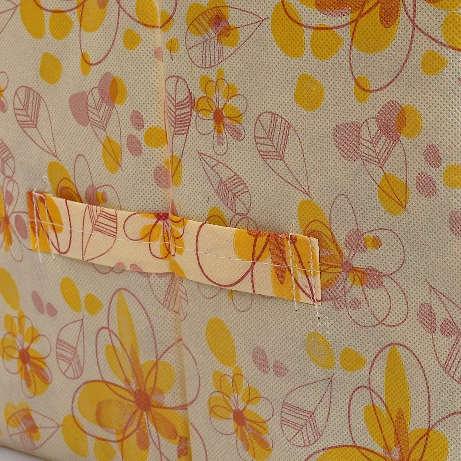 Heart Home Flower Printed Non-Woven Foldable Shirt Stacker Closet Organizer With Handles- Pack of 3 (Yellow)-HS43HEARTH26480
