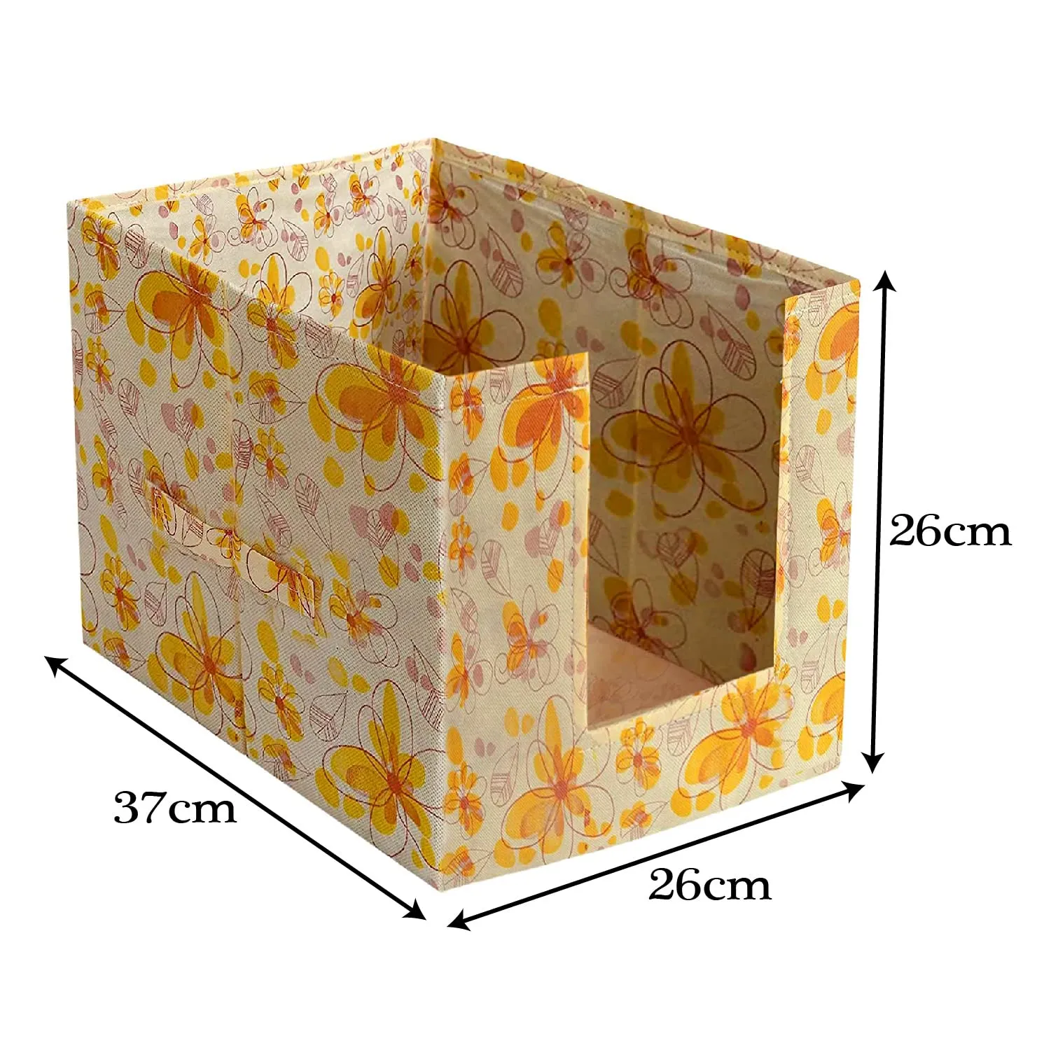 Heart Home Flower Printed Non-Woven Foldable Shirt Stacker Closet Organizer With Handles- Pack of 3 (Yellow)-HS43HEARTH26480