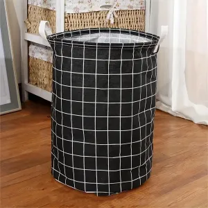 Homestic Foldable Storage Basket|Round Toy Storage Bin|Side Grab Handle|Wardrobe, Closet Organizer (Black)