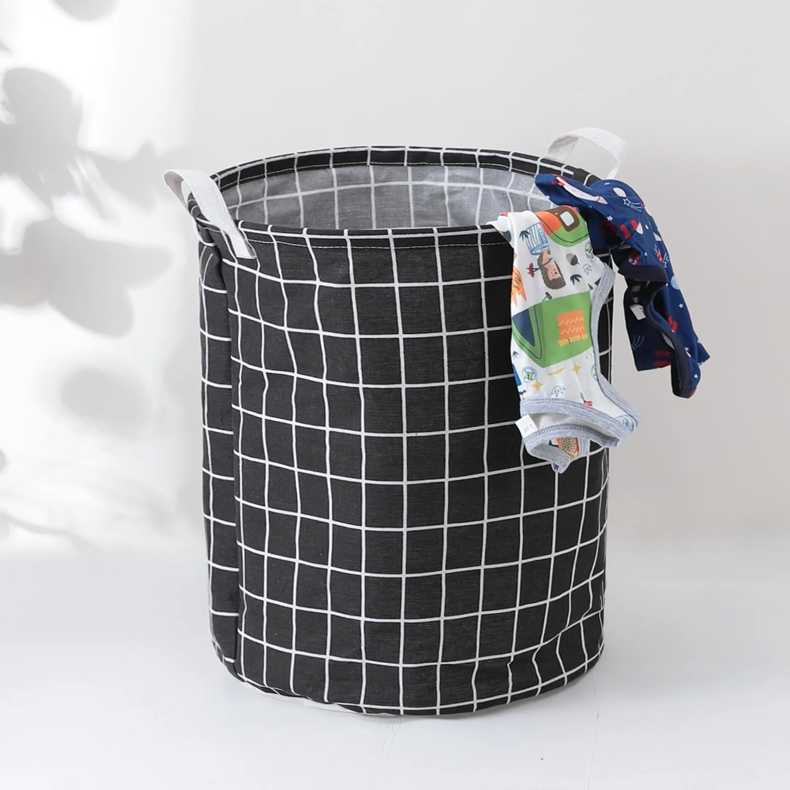 Kuber Industries Foldable Storage Basket|Round Toy Storage Bin|Side Grab Handle|Wardrobe, Closet Organizer (Black) (Pack Of 5)