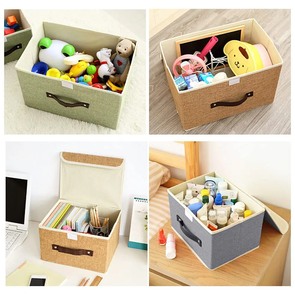 Kuber Industries Large Storage Box With Lid|Foldable Toys Storage Bin|Wardrobe Organizer For clothes|Front Handle & Sturdy Pack Of-4 (Khadi)