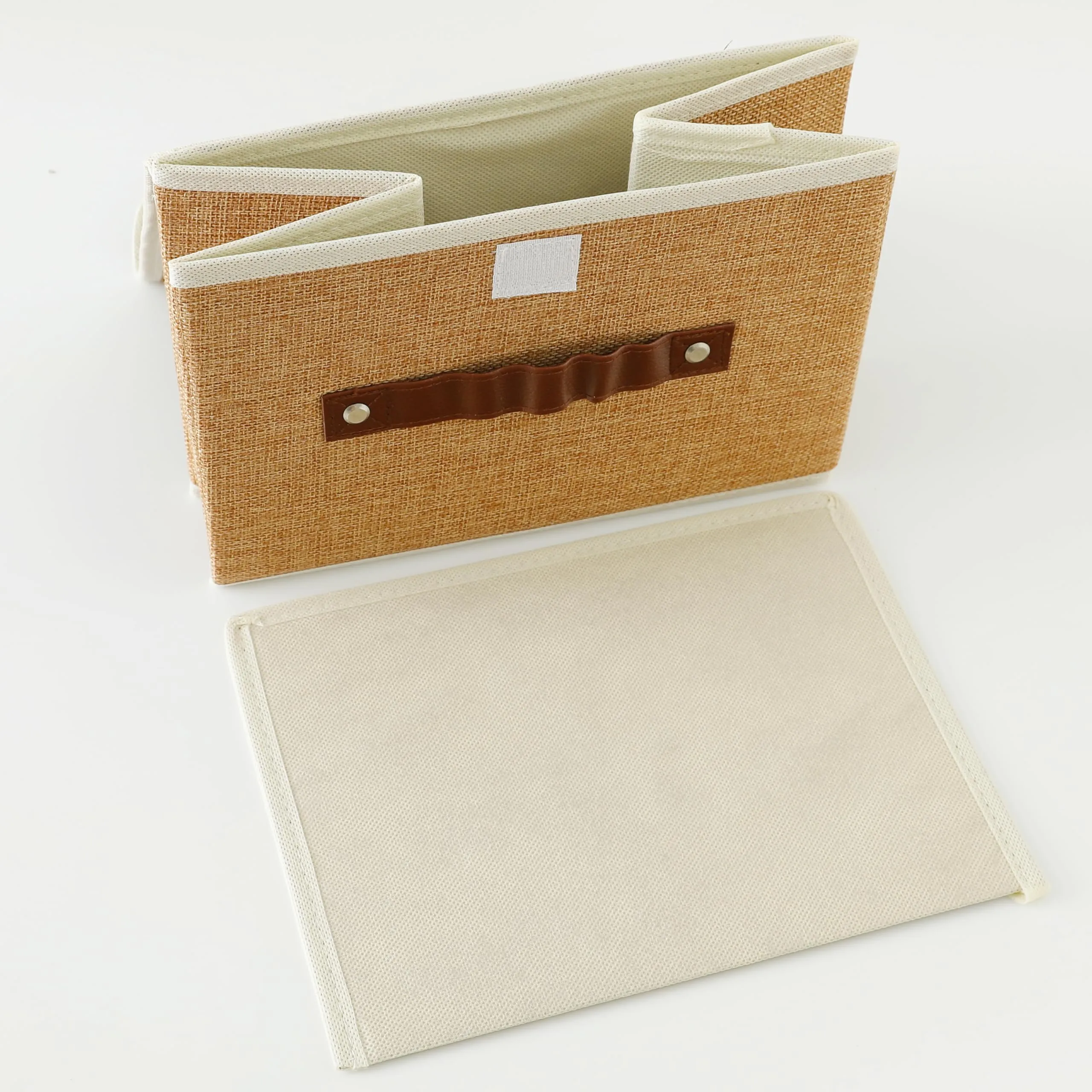 Kuber Industries Large Storage Box With Lid|Foldable Toys Storage Bin|Wardrobe Organizer For clothes|Front Handle & Sturdy Pack Of-4 (Khadi)