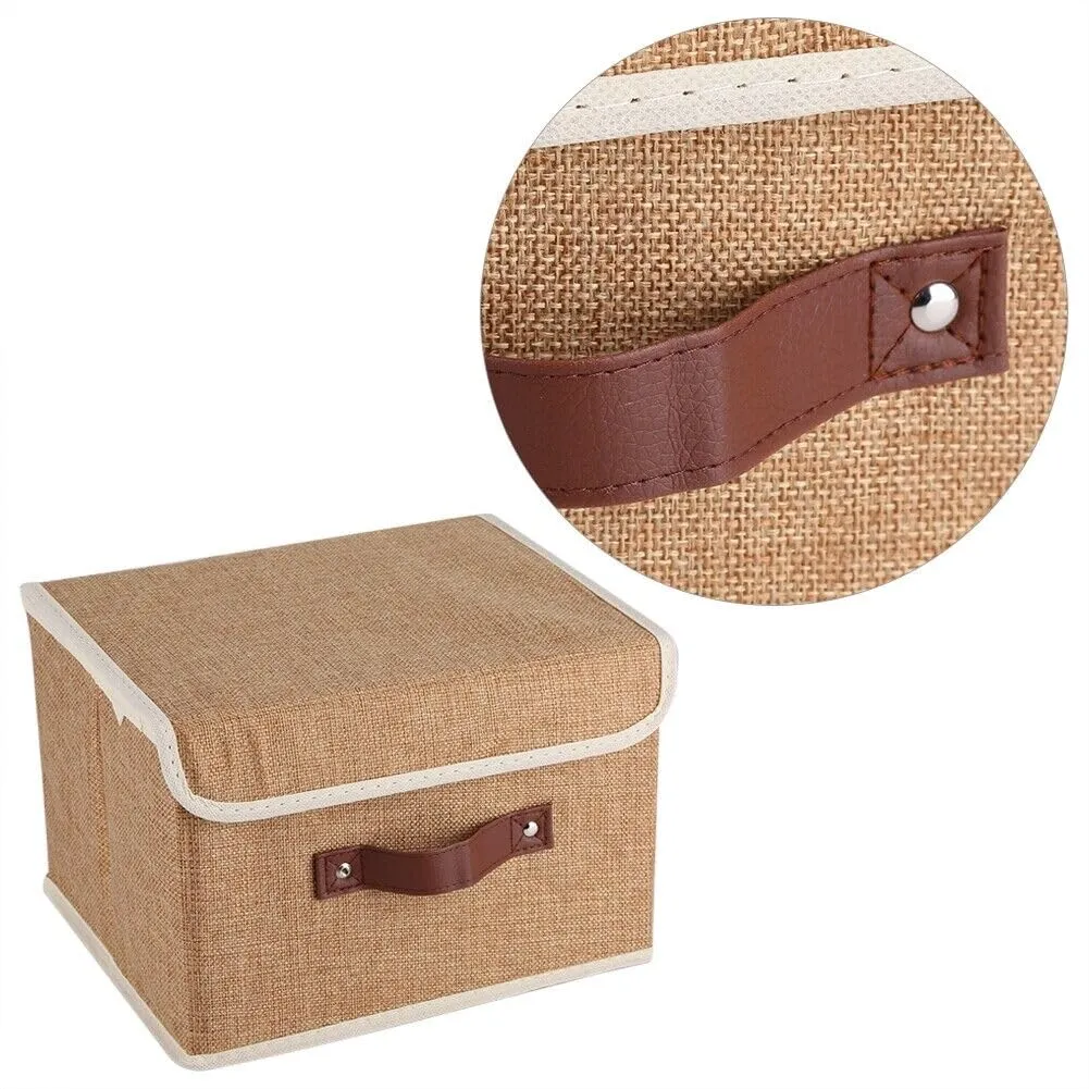 Kuber Industries Large Storage Box With Lid|Foldable Toys Storage Bin|Wardrobe Organizer For clothes|Front Handle & Sturdy Pack Of-4 (Khadi)