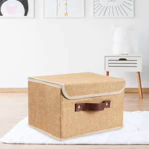 Kuber Industries Large Storage Box With Lid|Foldable Toys Storage Bin|Wardrobe Organizer For clothes|Front Handle & Sturdy Pack Of-4 (Khadi)