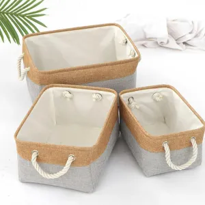 Kuber Industries Pack Of 5 Stackable Storage Basket|Foldable Toy Storage Bin|Wardrobe Organizer For Clothes|3 Different Sizes (Grey & Brown)