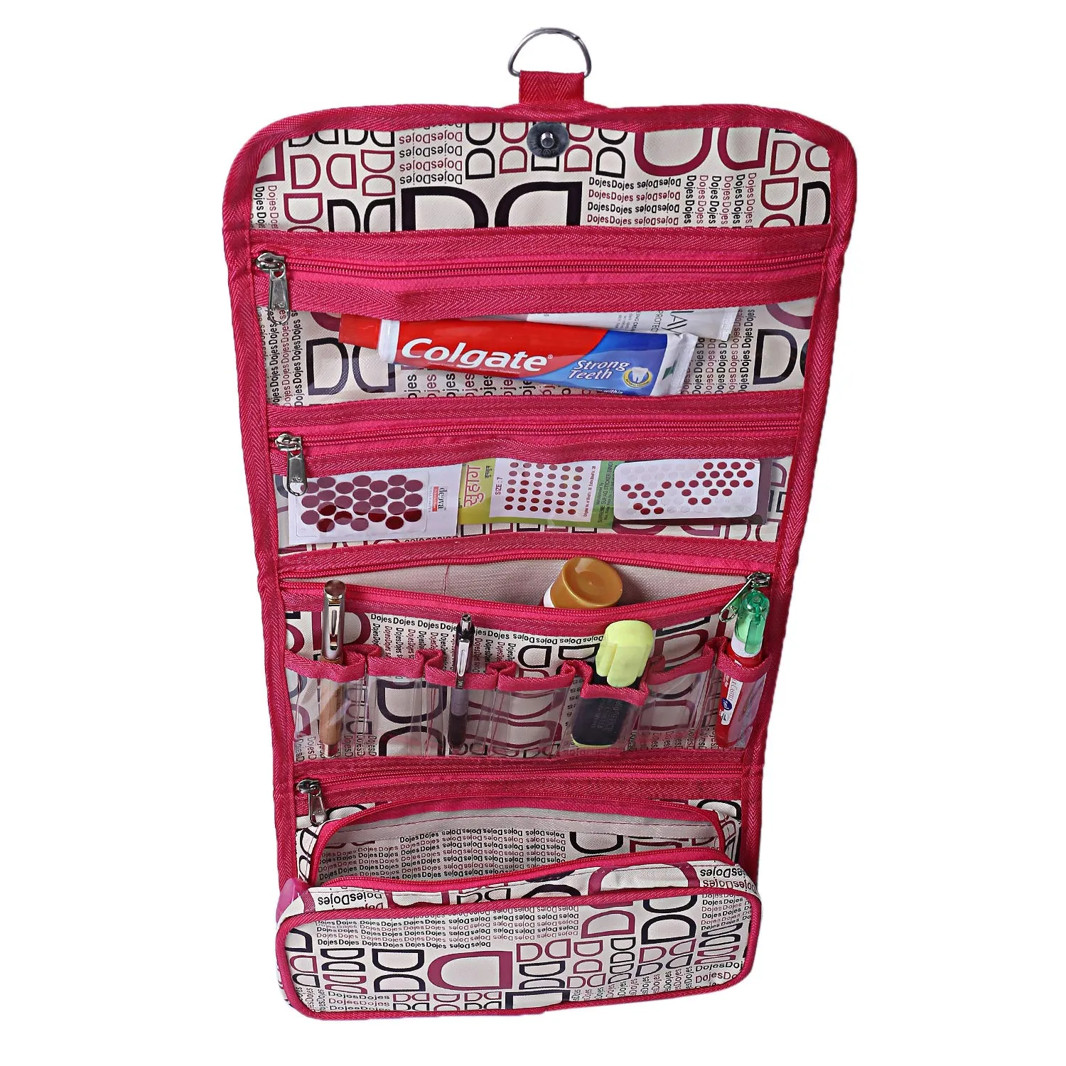 Kuber Industries Rexine 1 Piece Foldable Wall Hanging Travel Cosmetic Make up Organiser Kit (Pink) -CTKTC6237