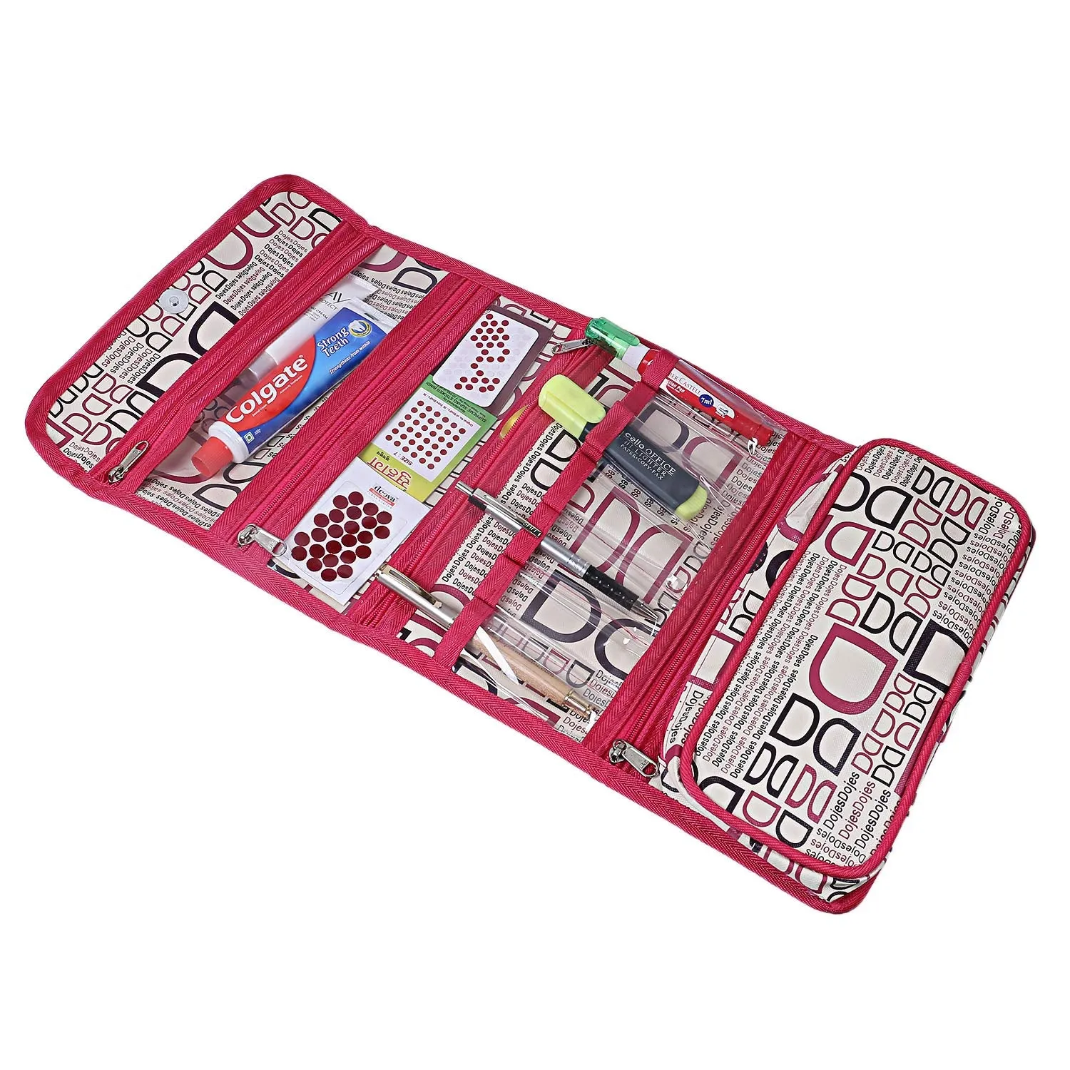 Kuber Industries Rexine 1 Piece Foldable Wall Hanging Travel Cosmetic Make up Organiser Kit (Pink) -CTKTC6237
