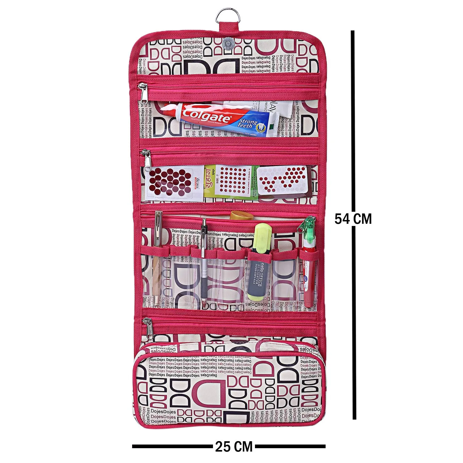 Kuber Industries Rexine 1 Piece Foldable Wall Hanging Travel Cosmetic Make up Organiser Kit (Pink) -CTKTC6237