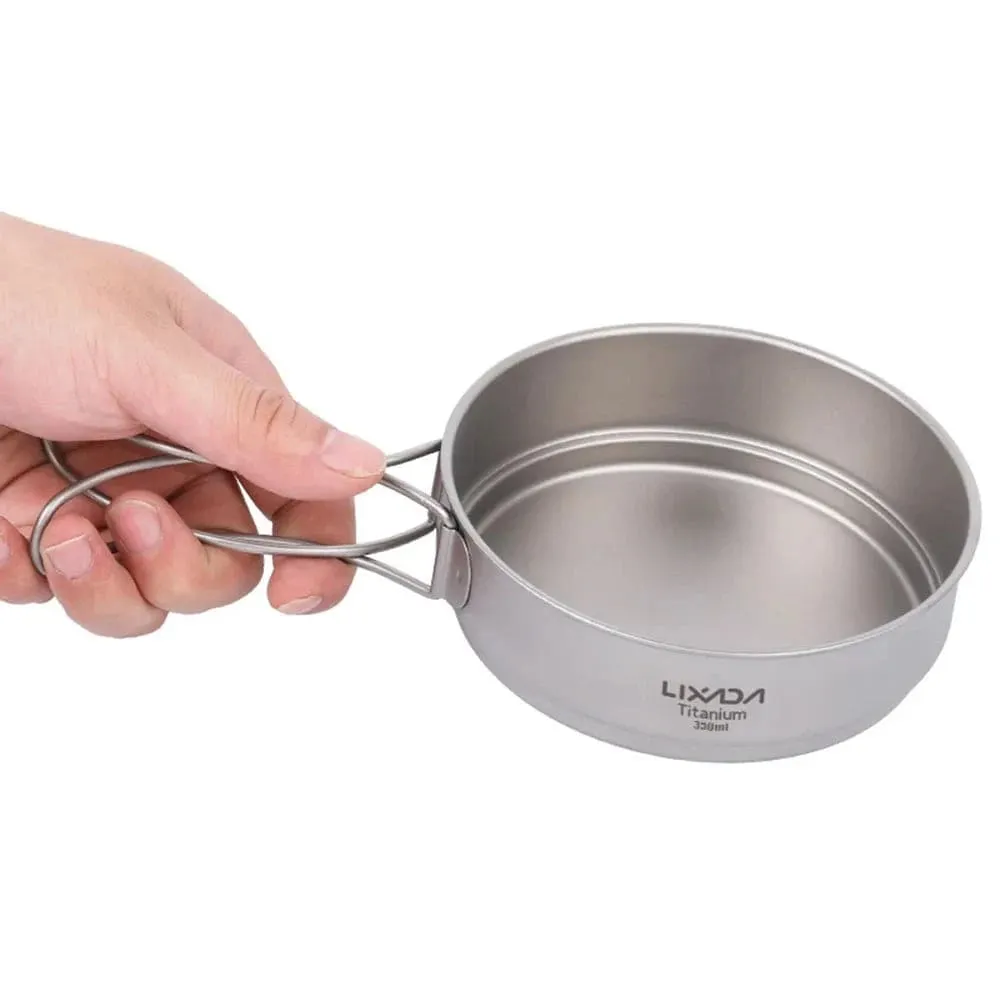 Lixada 350ml/500ml Ultralight Titanium Frypan Outdoor Camping Hiking Picnic Backpacking Cooking Frying Pan with Foldable Handles