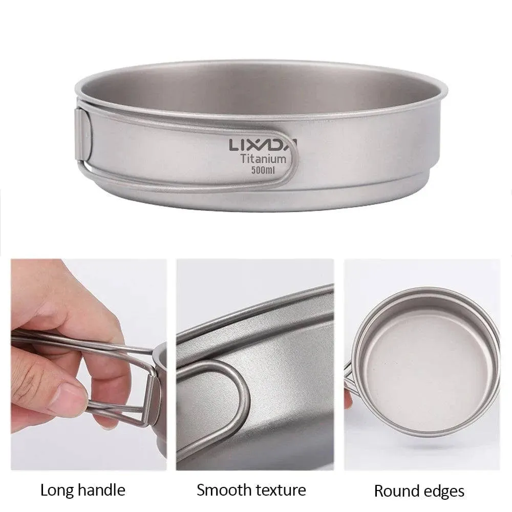 Lixada 350ml/500ml Ultralight Titanium Frypan Outdoor Camping Hiking Picnic Backpacking Cooking Frying Pan with Foldable Handles