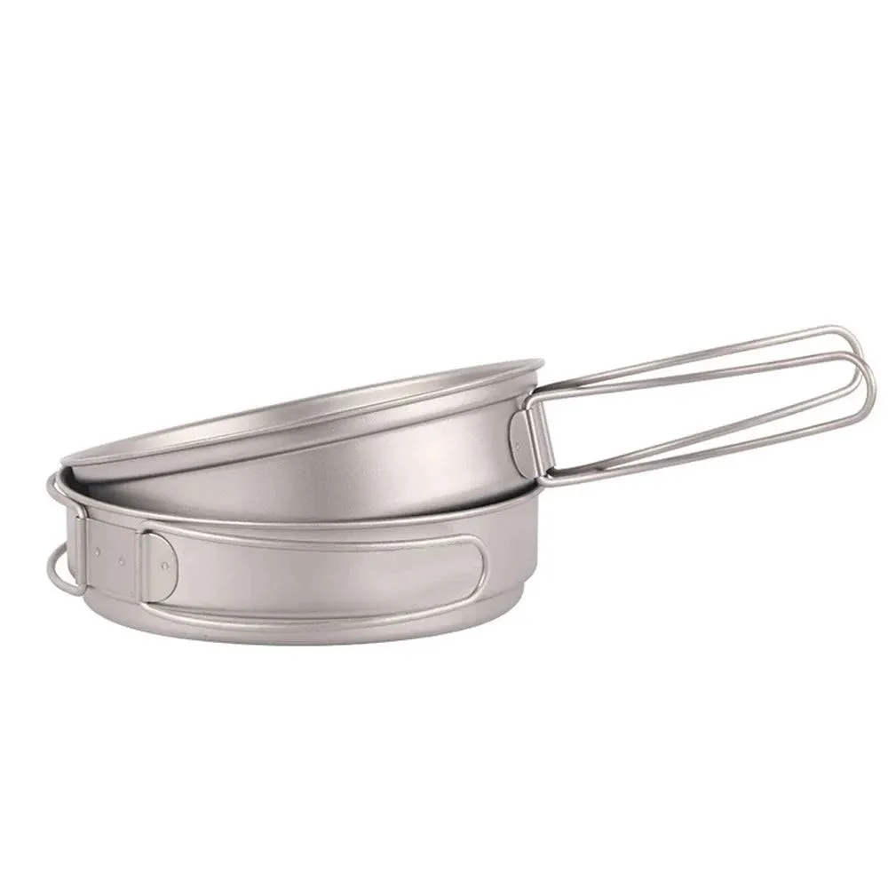Lixada 350ml/500ml Ultralight Titanium Frypan Outdoor Camping Hiking Picnic Backpacking Cooking Frying Pan with Foldable Handles
