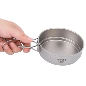 Lixada 350ml/500ml Ultralight Titanium Frypan Outdoor Camping Hiking Picnic Backpacking Cooking Frying Pan with Foldable Handles
