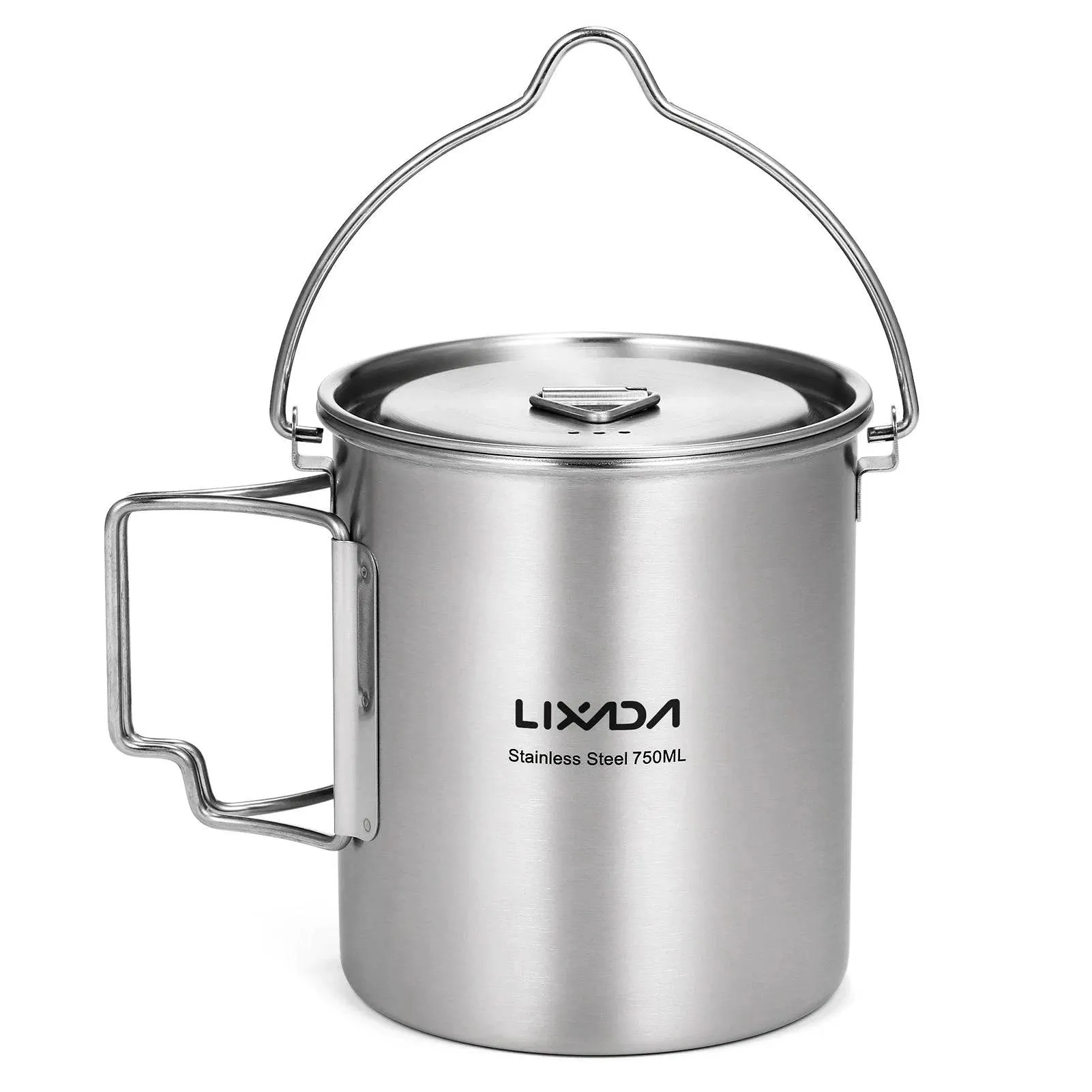 Lixada 750ml Cup Outdoor Stainless Steel Water Cup Mug with Foldable Handles and Lid for Camping Hiking Backpacking