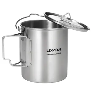 Lixada 750ml Cup Outdoor Stainless Steel Water Cup Mug with Foldable Handles and Lid for Camping Hiking Backpacking