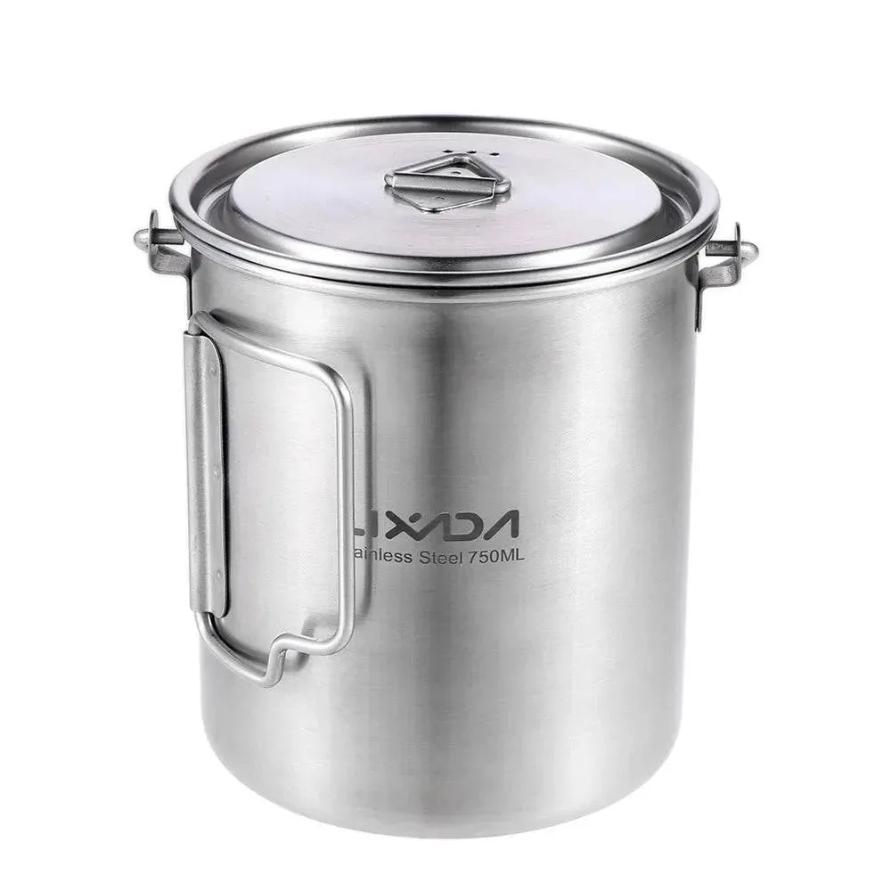 Lixada 750ml Cup Outdoor Stainless Steel Water Cup Mug with Foldable Handles and Lid for Camping Hiking Backpacking