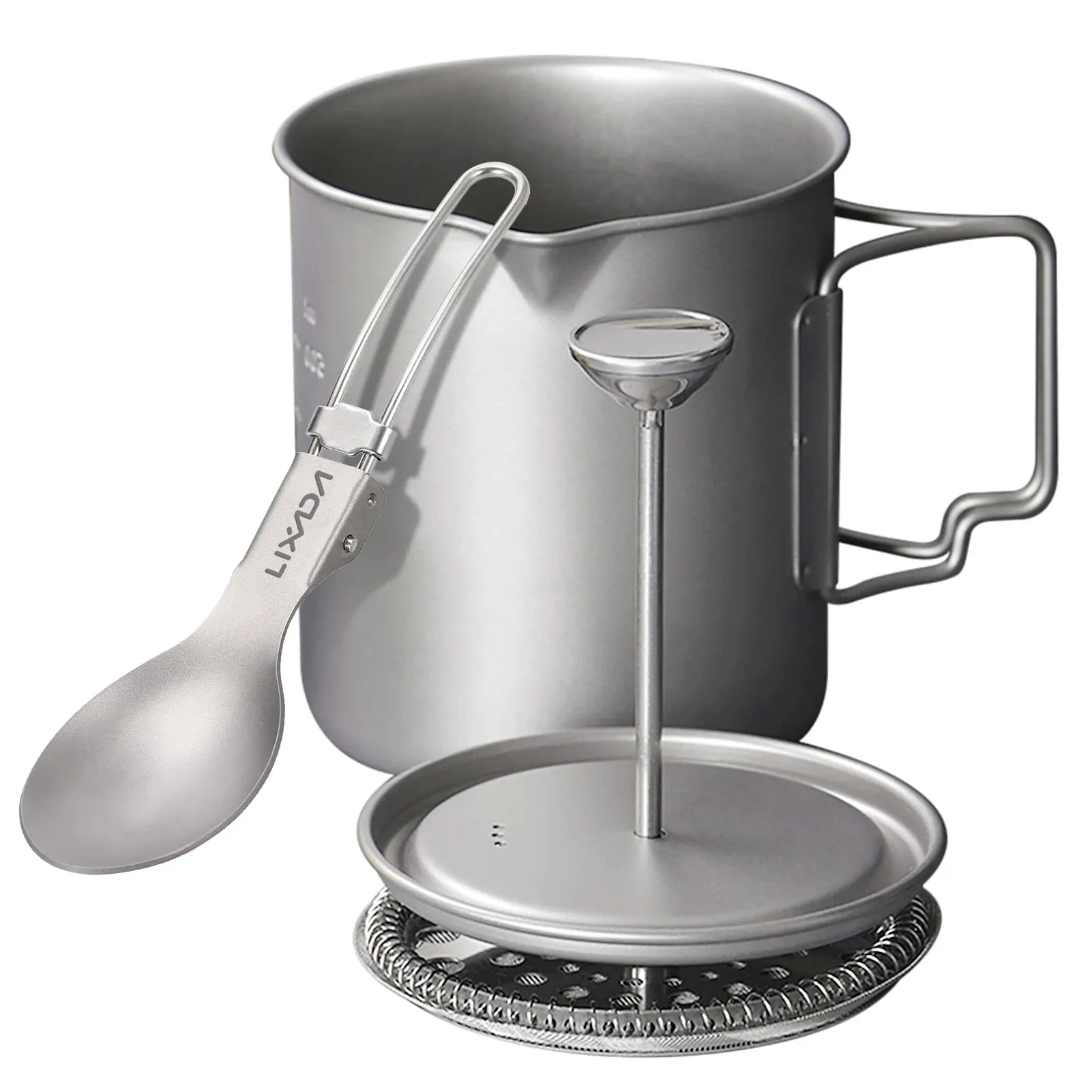 Lixada 750ml Titanium Coffee Cup Mug French Press Pot Coffee Maker Outdoor Camping Cooking Pot With Folding Titanium Spoon 2022