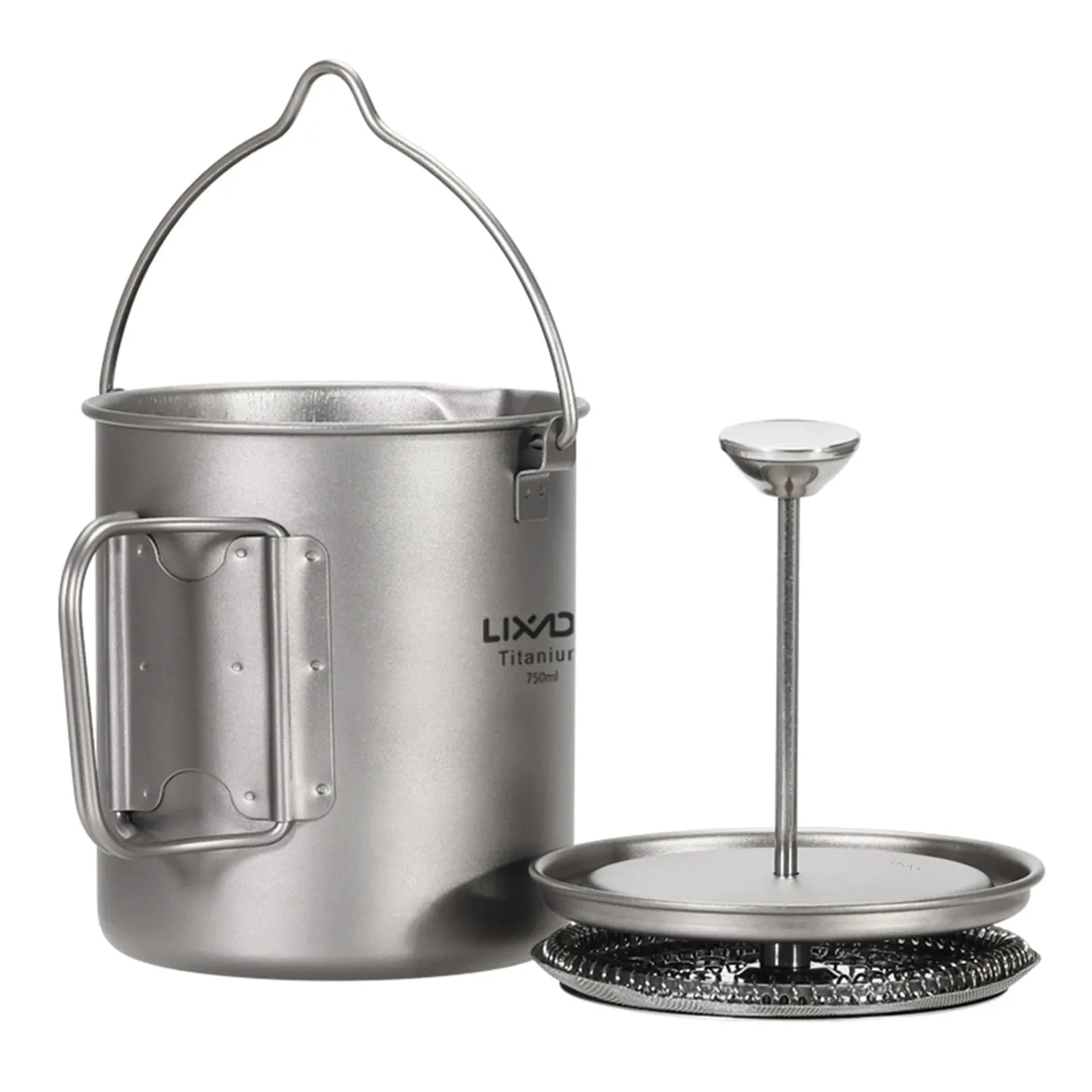 Lixada 750ml Titanium Coffee Cup Mug French Press Pot Coffee Maker Outdoor Camping Cooking Pot With Folding Titanium Spoon 2022