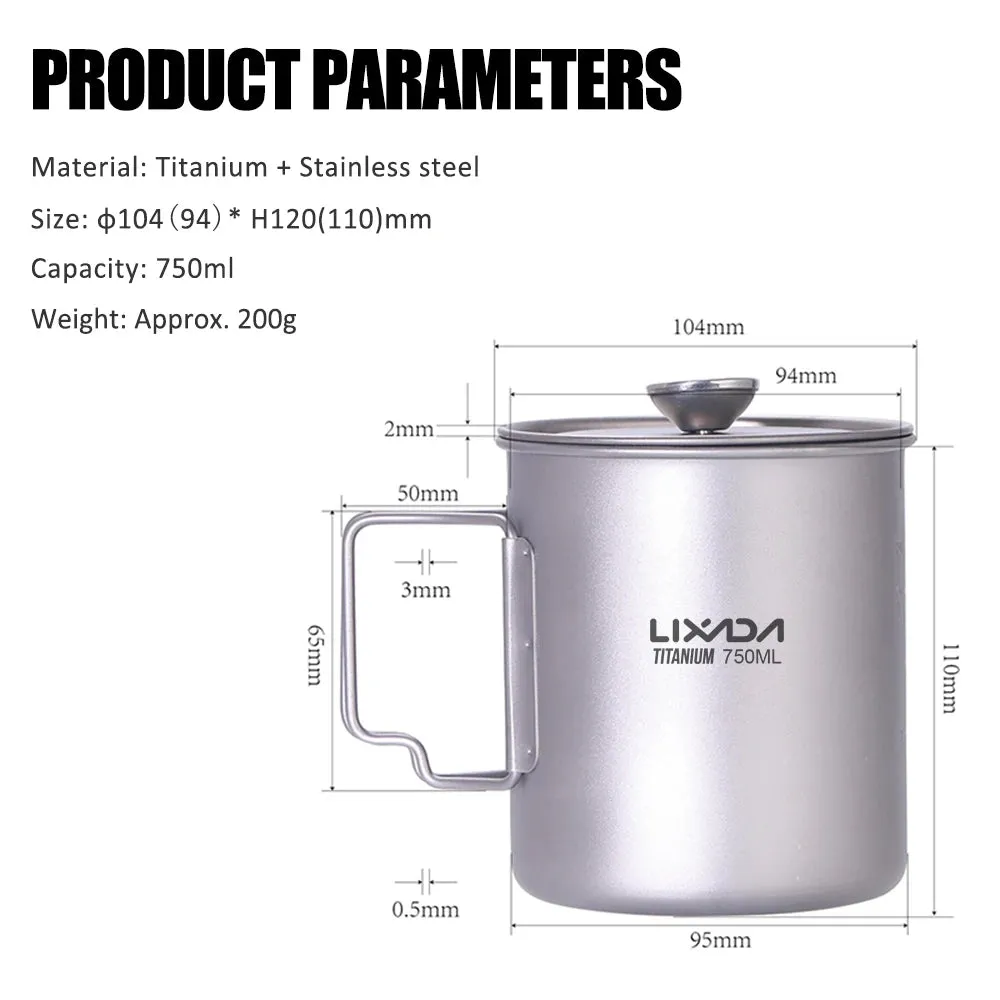 Lixada 750ml Titanium Coffee Cup Mug French Press Pot Coffee Maker Outdoor Camping Cooking Pot With Folding Titanium Spoon 2022