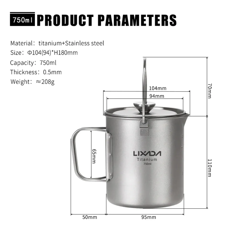 Lixada 750ml Titanium Coffee Cup Mug French Press Pot Coffee Maker Outdoor Camping Cooking Pot With Folding Titanium Spoon 2022
