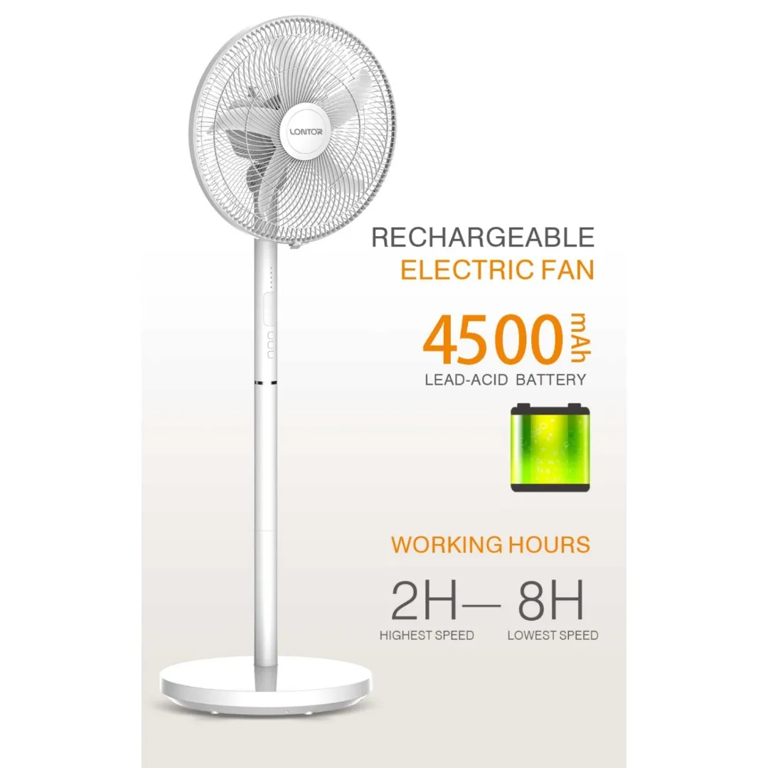 LONTOR 16" Rechargeable Standing Fan with Remote, 5-Blades, Night Light and Detachable Pole (CTL-CF058R-16) - Brand New