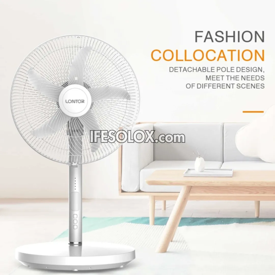LONTOR 16" Rechargeable Standing Fan with Remote, 5-Blades, Night Light and Detachable Pole (CTL-CF058R-16) - Brand New