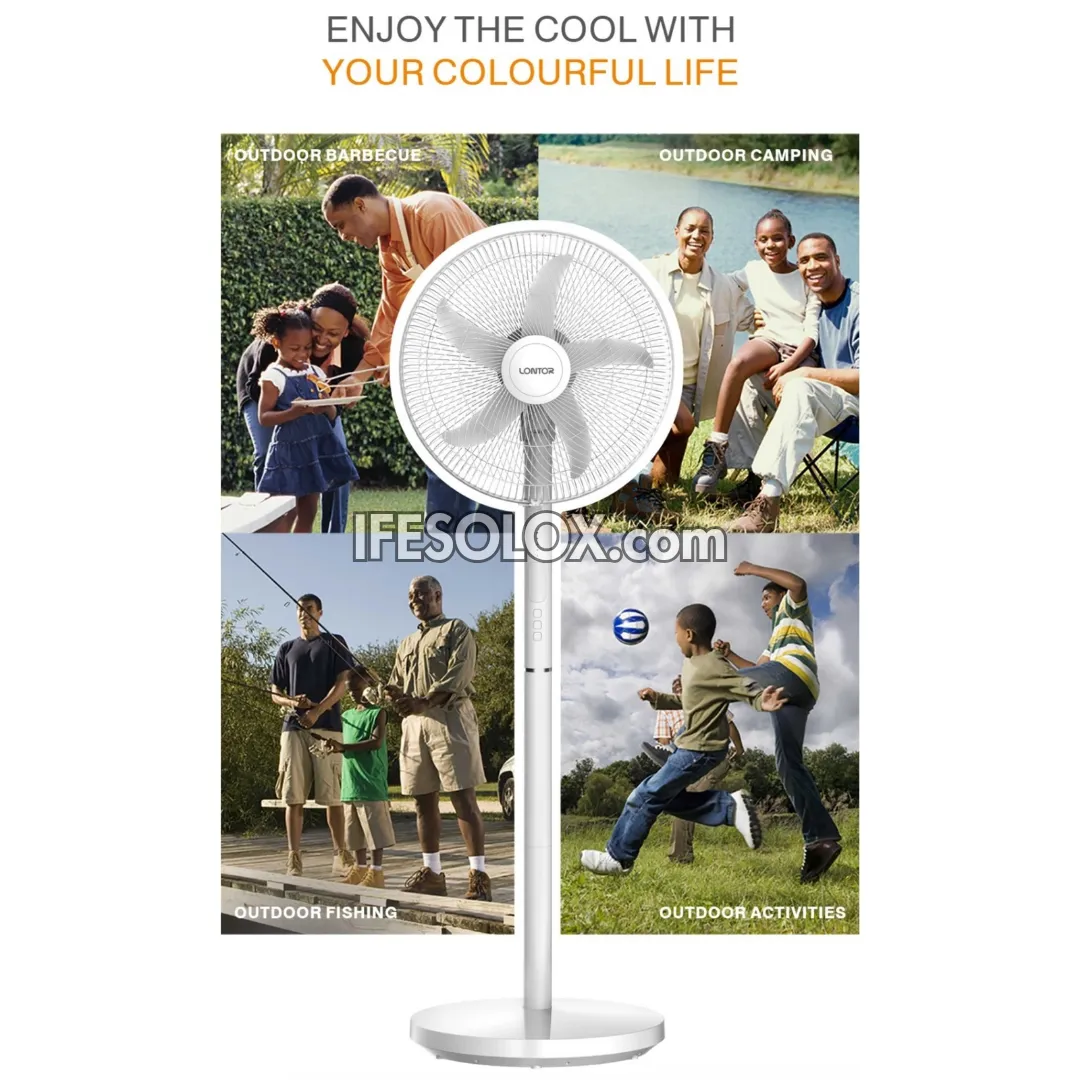 LONTOR 16" Rechargeable Standing Fan with Remote, 5-Blades, Night Light and Detachable Pole (CTL-CF058R-16) - Brand New