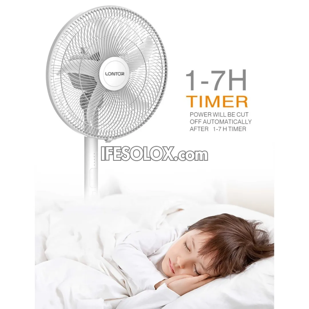LONTOR 16" Rechargeable Standing Fan with Remote, 5-Blades, Night Light and Detachable Pole (CTL-CF058R-16) - Brand New