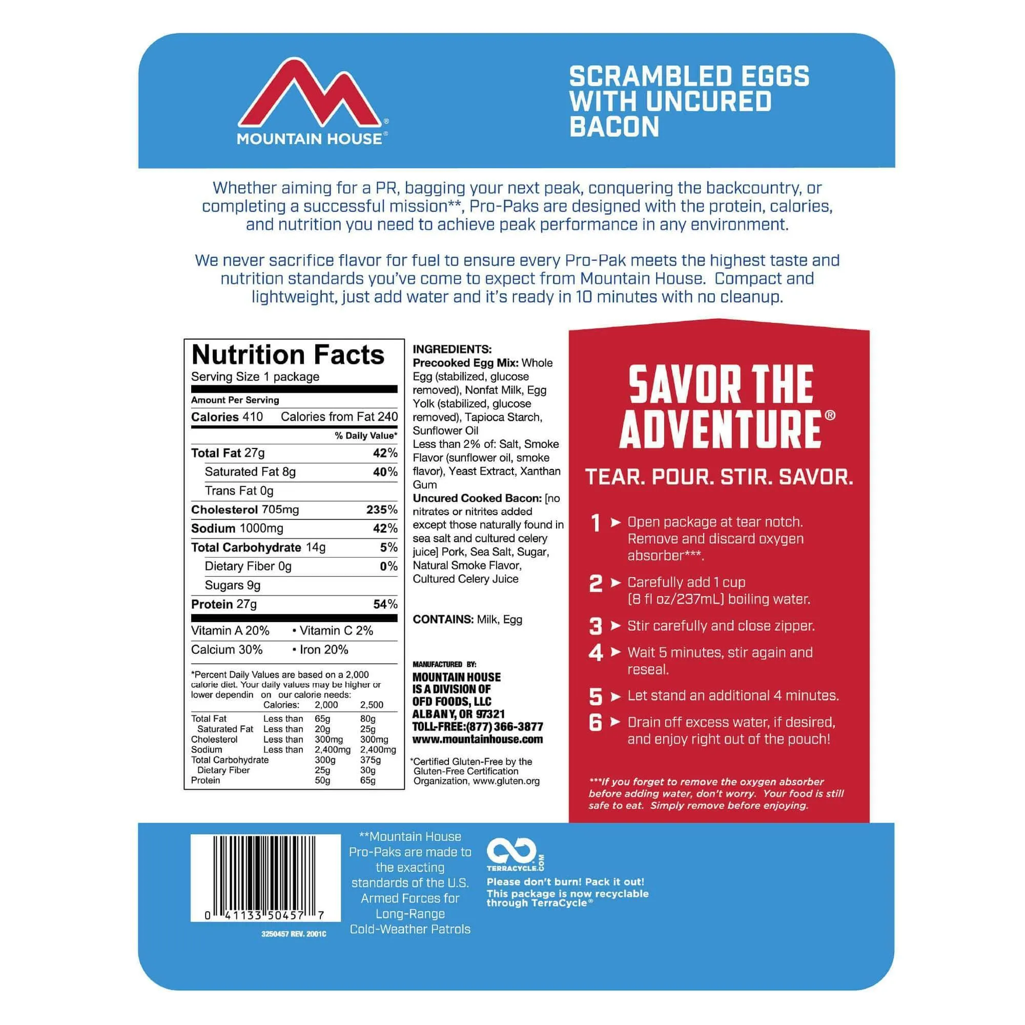 Mountain House Scrambled Eggs with Uncured Bacon Pro-Pak® | Classic Breakfast Anywhere