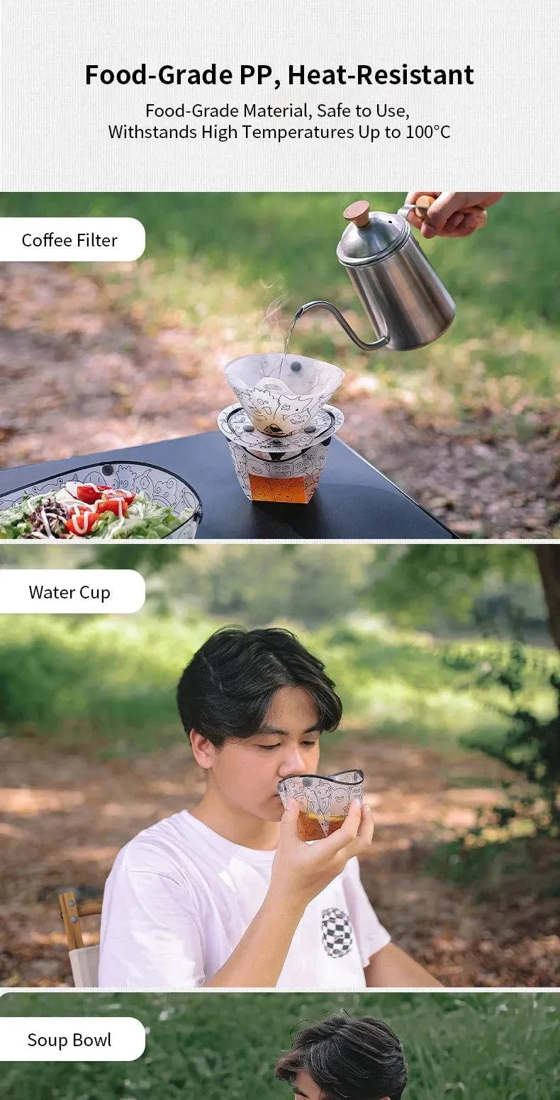 Outdoor Lightweight Folding Tableware Portable Bowl Dinner Plate Coffee Filter Funnel Water Cup Multi-purpose Camping Tableware