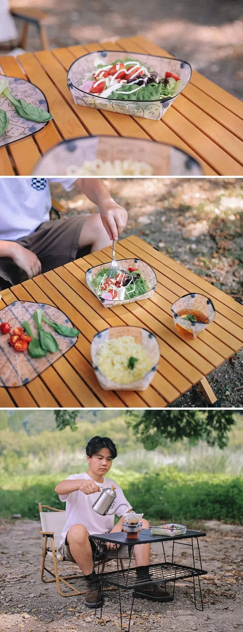 Outdoor Lightweight Folding Tableware Portable Bowl Dinner Plate Coffee Filter Funnel Water Cup Multi-purpose Camping Tableware