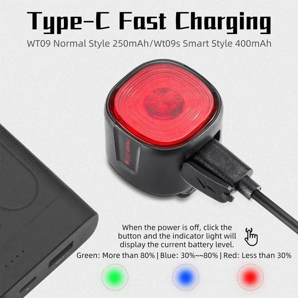 Rechargeable Bicycle Rear Light Intelligent Bike Taillight High-Bright Cycling Warning Lamp Waterproof with 6 Light Modes