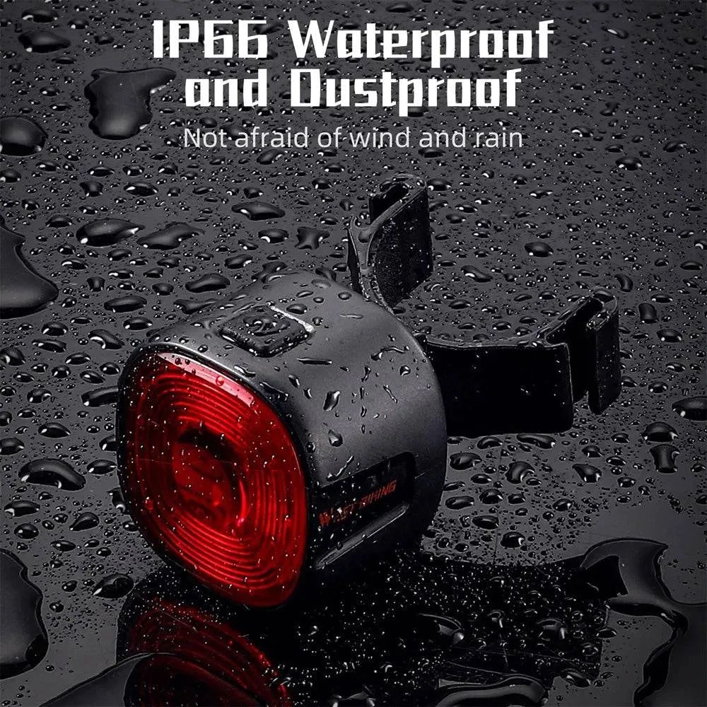 Rechargeable Bicycle Rear Light Intelligent Bike Taillight High-Bright Cycling Warning Lamp Waterproof with 6 Light Modes